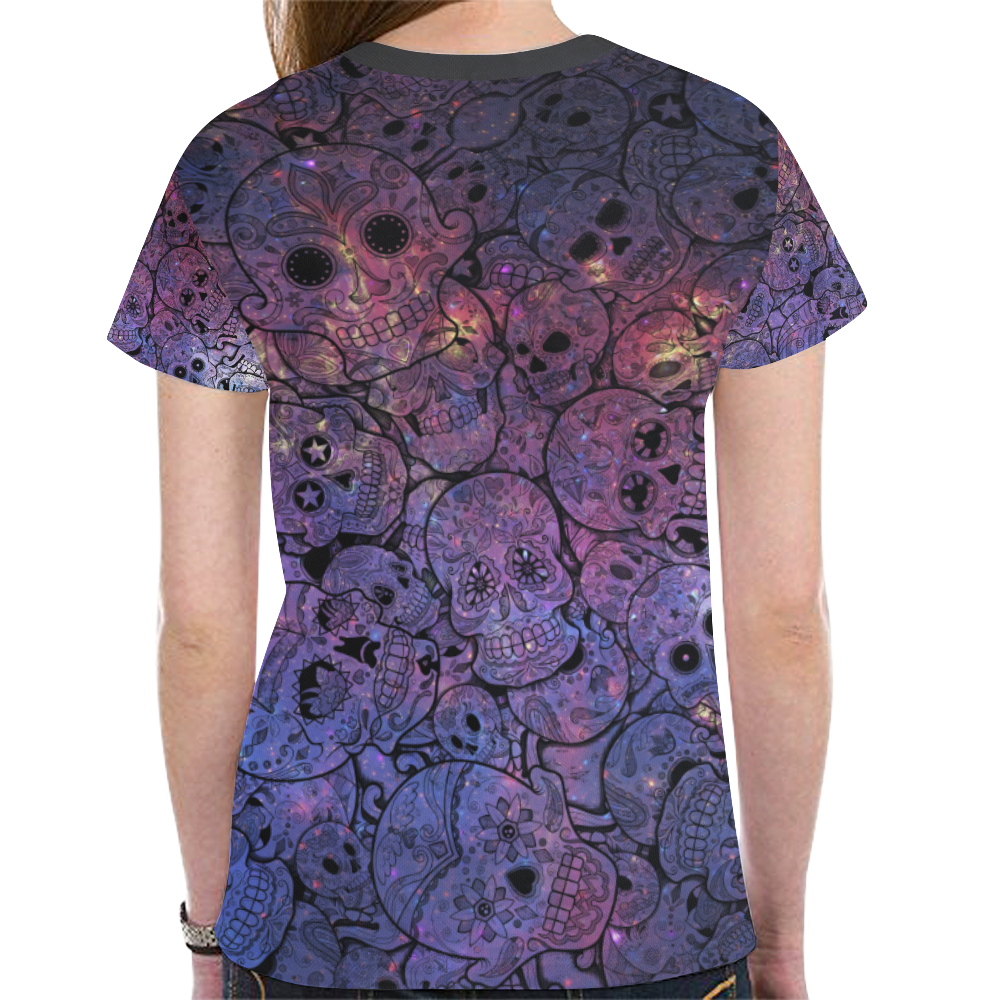 Cosmic Sugar Skulls New All Over Print T-shirt for Women (Model T45)