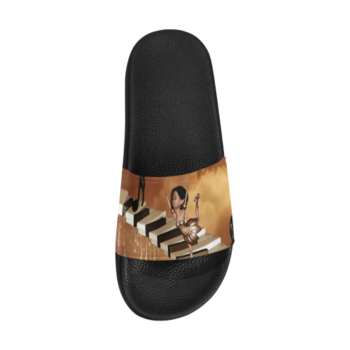 Little fairy dancing on the piano Men's Slide Sandals (Model 057)