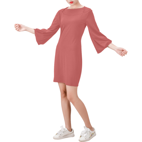 color indian red Bell Sleeve Dress (Model D52)