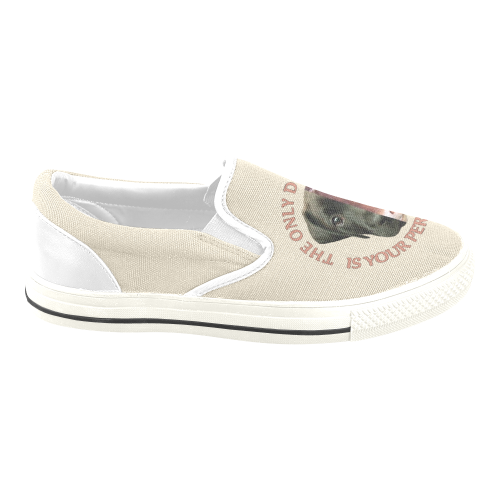 Vegan Cow and Dog Design with Slogan Women's Unusual Slip-on Canvas Shoes (Model 019)