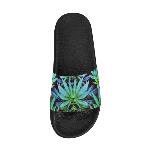 Weed Leaf pattern Men's Slide Sandals/Large Size (Model 057)