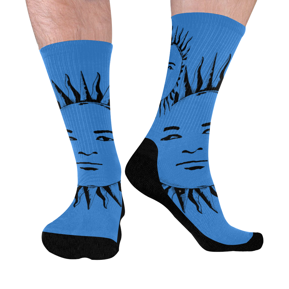 GOD Men Mid Socks Light Blue & Black Mid-Calf Socks (Black Sole)