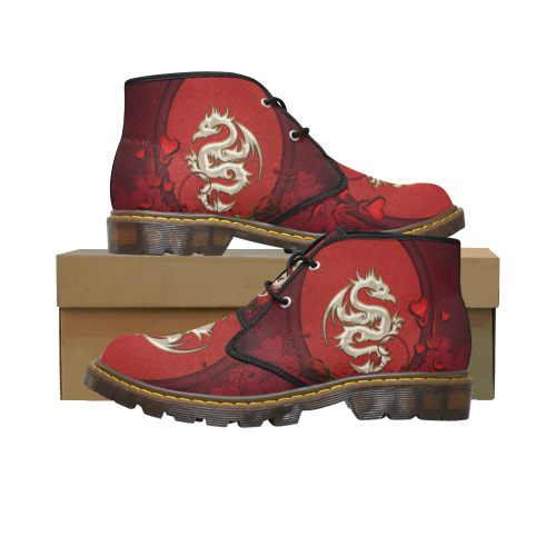 The dragon with roses Women's Canvas Chukka Boots/Large Size (Model 2402-1)