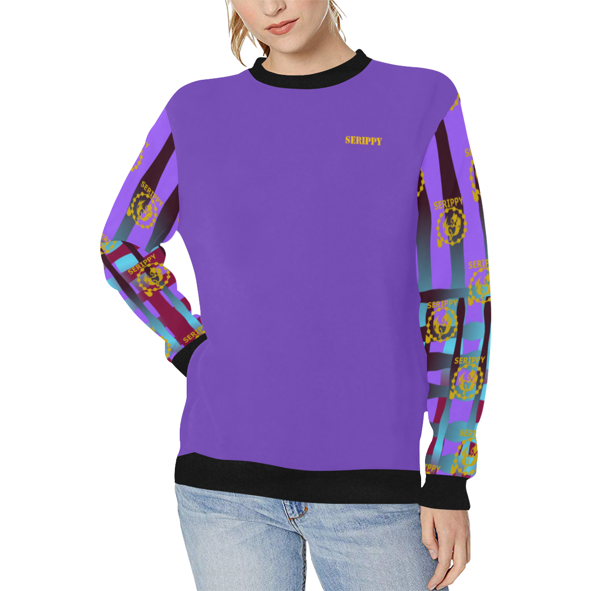 SERIPPY Women's Rib Cuff Crew Neck Sweatshirt (Model H34)