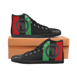 African Bulls Eye on Black Hi Top Mens Sneakers on Black soles Men's High Top Canvas Shoes (Model 002)