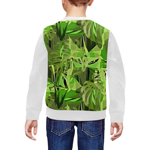 Tropical Jungle Leaves Camouflage  (Vest Style) White All Over Print Crewneck Sweatshirt for Kids (Model H29)