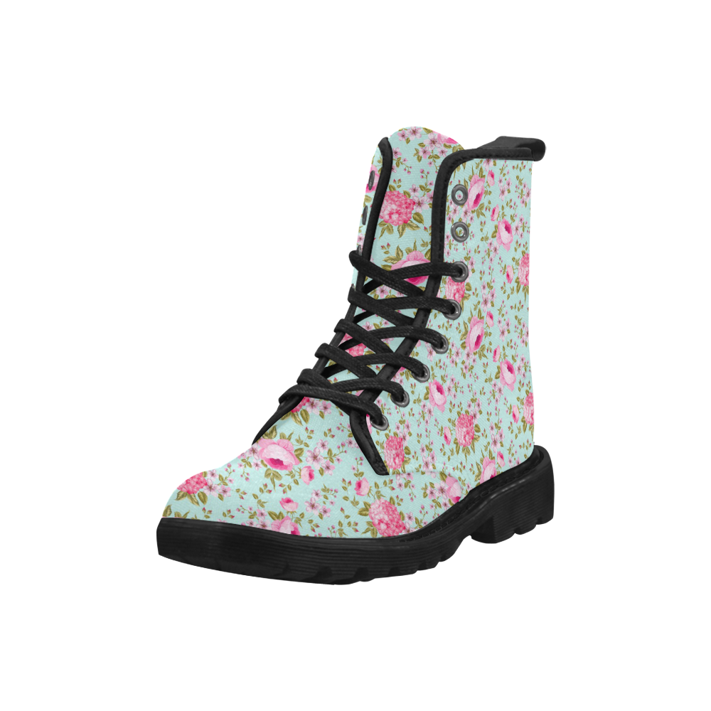 Peony Pattern Martin Boots for Women (Black) (Model 1203H)
