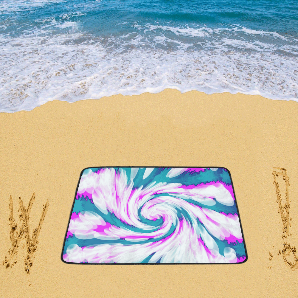 Turquoise Pink Tie Dye Swirl Abstract Beach Mat 78"x 60"