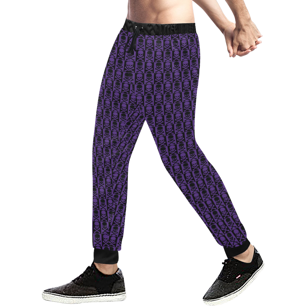 Gothic style Purple & Black Skulls Men's All Over Print Sweatpants (Model L11)