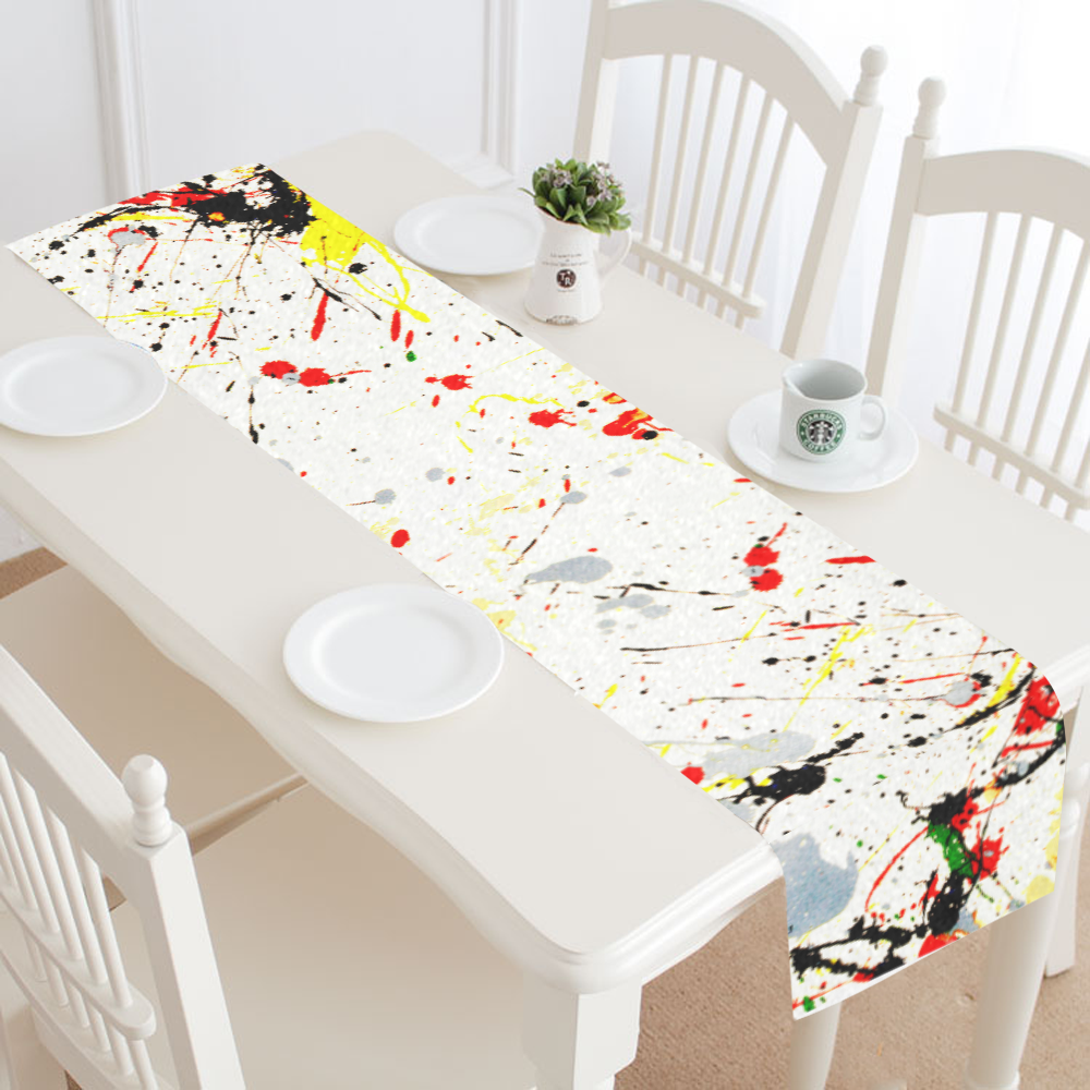 Yellow & Black Paint Splatter Table Runner 14x72 inch
