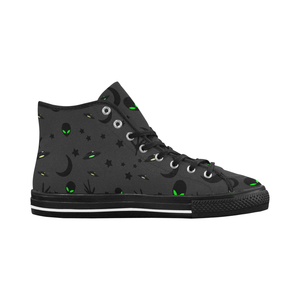 Alien Flying Saucers Stars Pattern on Charcoal Vancouver H Men's Canvas Shoes (1013-1)