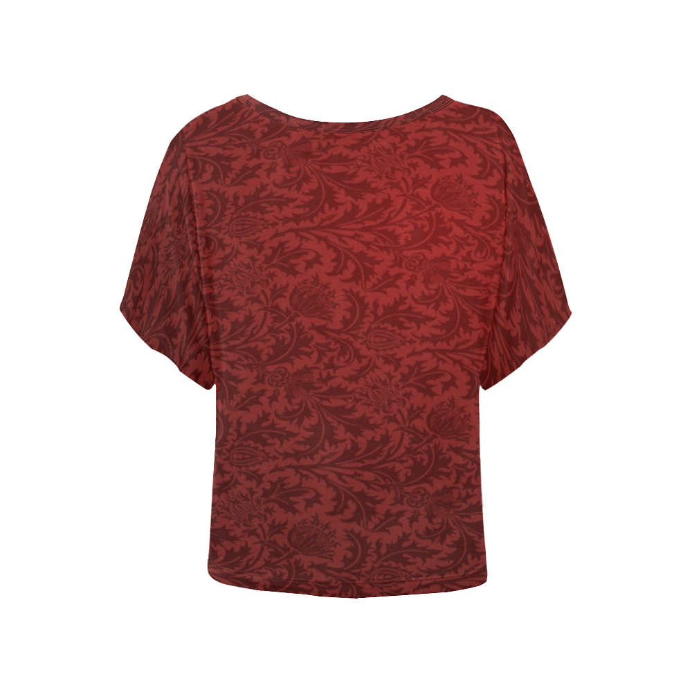 Red Plants Women's Batwing-Sleeved Blouse T shirt (Model T44)