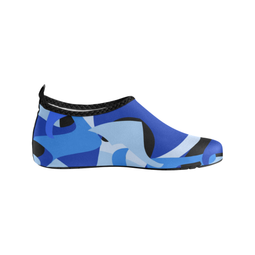 Camouflage Abstract Blue and Black Women's Slip-On Water Shoes (Model 056)