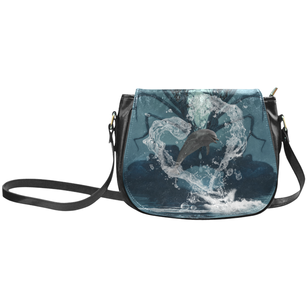 Dolphin jumping by a heart Classic Saddle Bag/Small (Model 1648)