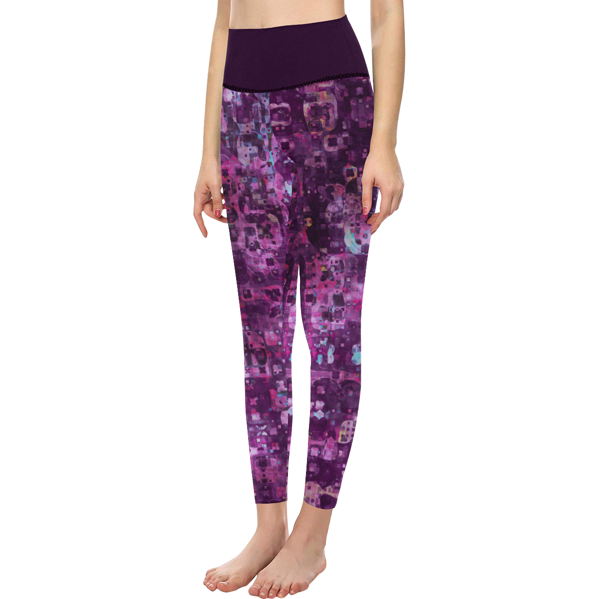 Purple Pink Floral Grunge Women's All Over Print High-Waisted Leggings (Model L36)