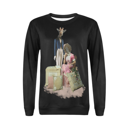 Funny Giraffe and Guinea Pig Couple All Over Print Crewneck Sweatshirt for Women (Model H18)