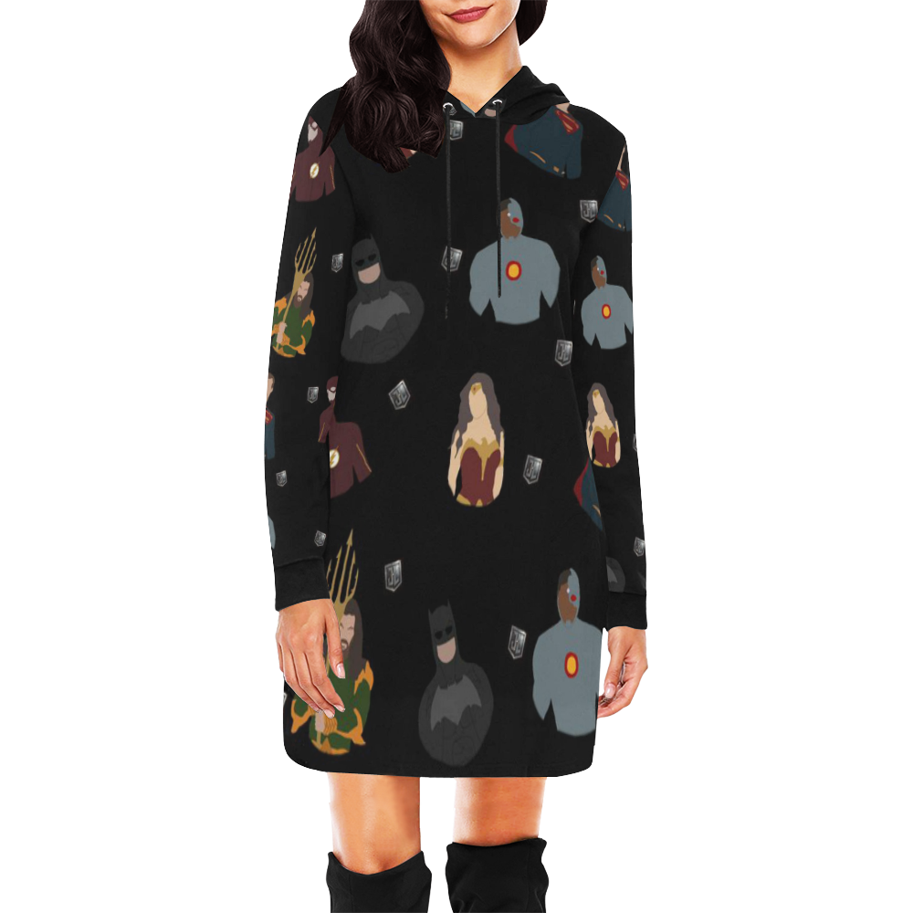 Justice League All Over Print Hoodie Mini Dress (Model H27)