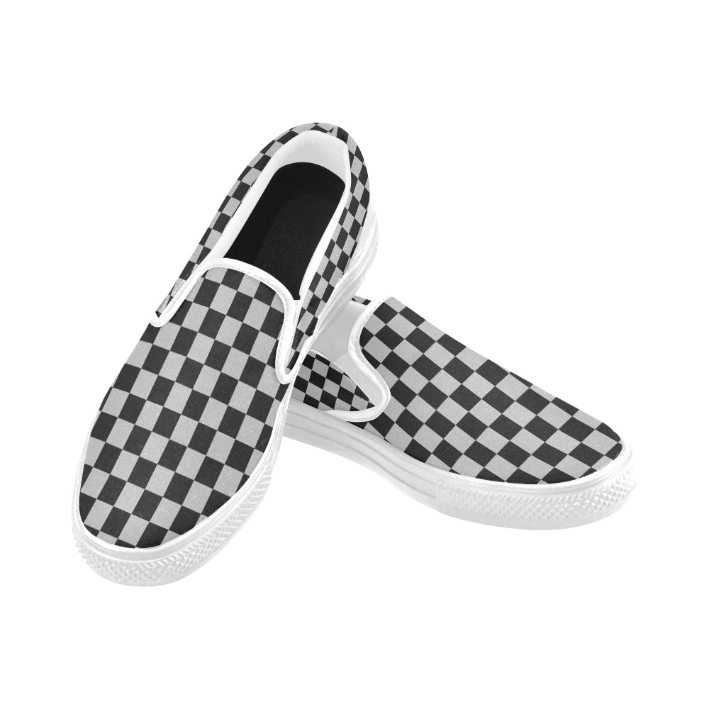 Checkerboard Black and Silver Men's Slip-on Canvas Shoes (Model 019)
