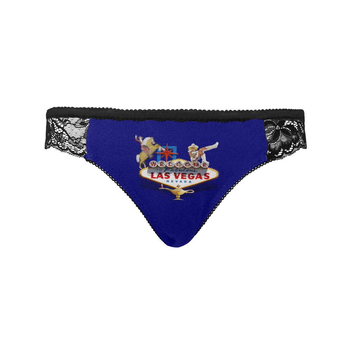 Las Vegas Welcome Sign on Blue Women's Lace Panty (Model L41)