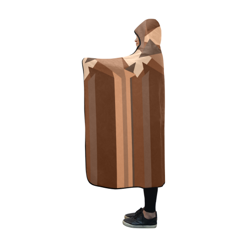 Brown Chocolate Caramel Stripes & Triangles Hooded Blanket 60''x50''