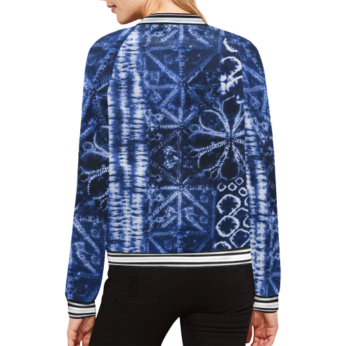 Blue Shibori Abstract All Over Print Bomber Jacket for Women (Model H21)
