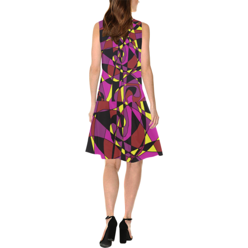 Multicolor Abstract Design S2020 Sleeveless Splicing Shift Dress(Model D17)