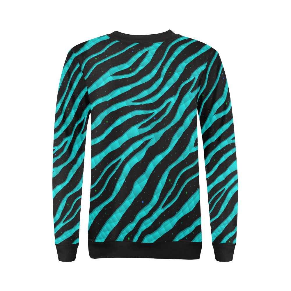 Ripped SpaceTime Stripes - Cyan All Over Print Crewneck Sweatshirt for Women (Model H18)