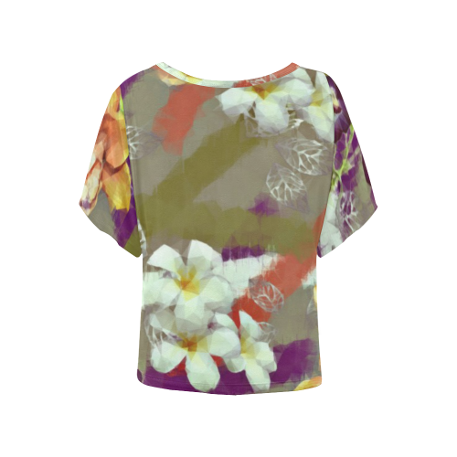 Tropical Flowers and Strips Design By Me by Doris Clay Kersey Women's Batwing-Sleeved Blouse T shirt (Model T44)