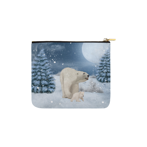 Polar bear mum with polar bear cub Carry-All Pouch 6''x5''