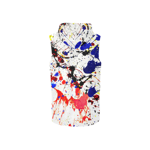 Blue & Red Paint Splatter All Over Print Sleeveless Zip Up Hoodie for Women (Model H16)