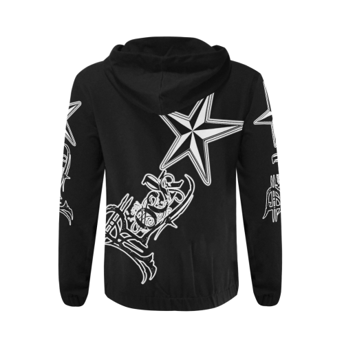 Rock Star Large Logo Black Hoodie All Over Print Full Zip Hoodie for Men (Model H14)