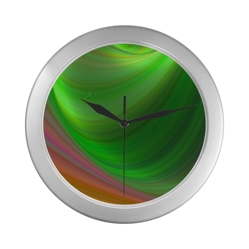 Silver Frame Wall Clock Colorful Abstract Gradient Style Wall Accessory Silver Color Wall Clock