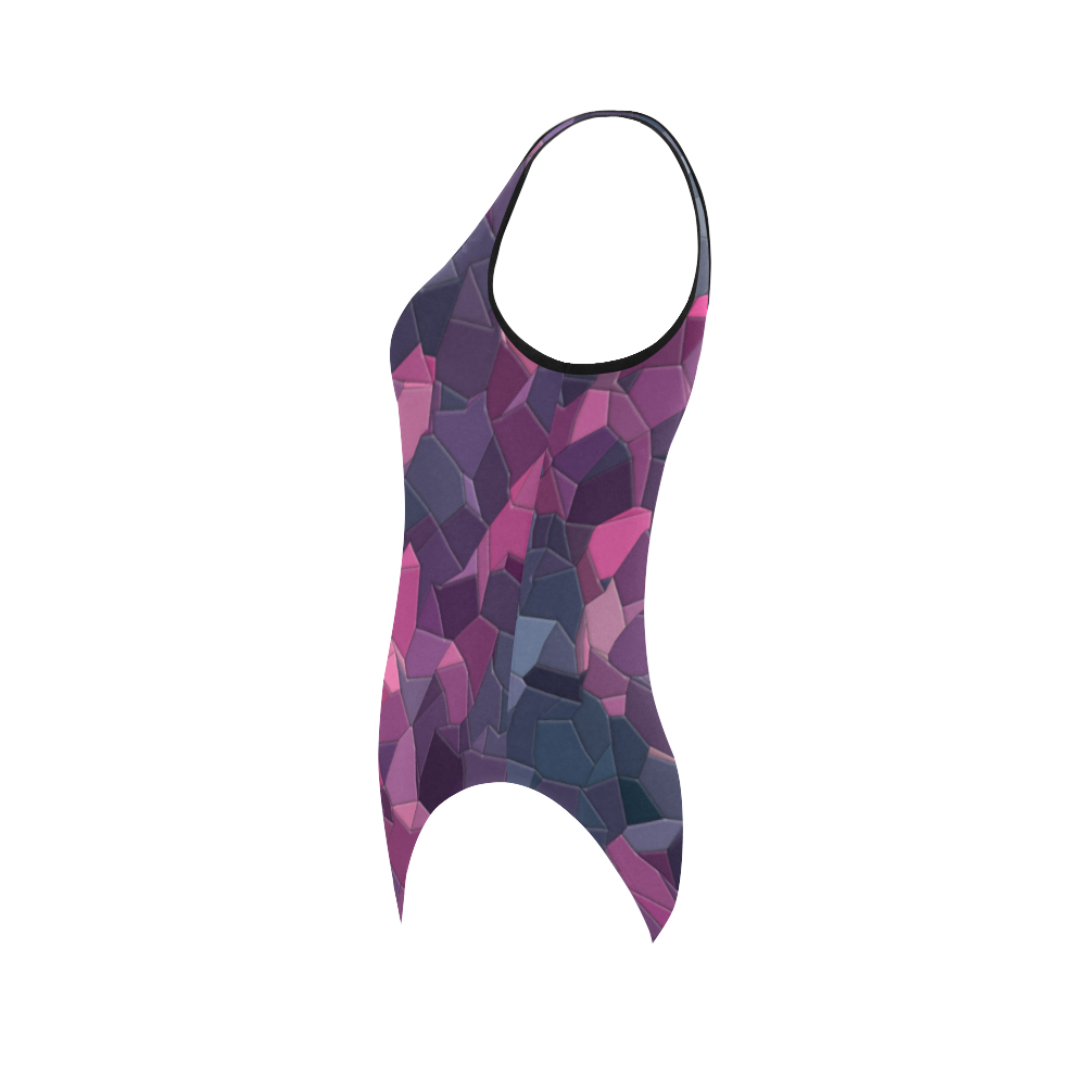 purple pink magenta mosaic #purple Vest One Piece Swimsuit (Model S04)