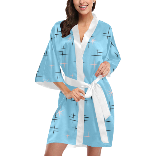 Retro Baby Blue 50s Atomic Age Pattern Kimono Robe