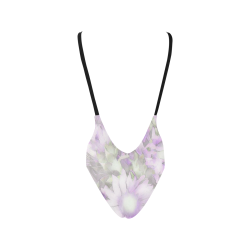 Romantic pastel floral,lilac by JamColors Sexy Low Back One-Piece Swimsuit (Model S09)