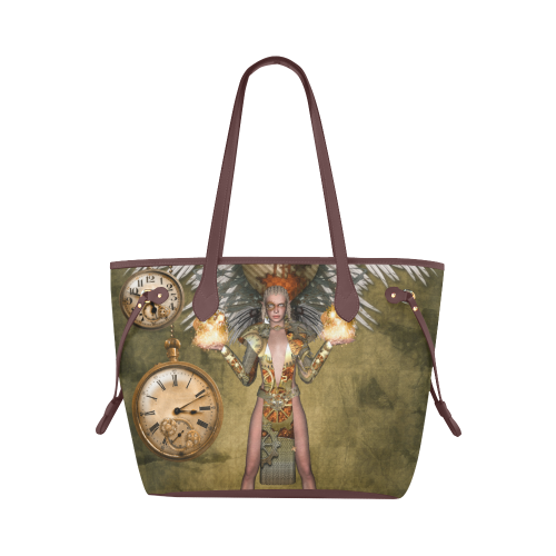 Steampunk lady with clocks and gears Clover Canvas Tote Bag (Model 1661)