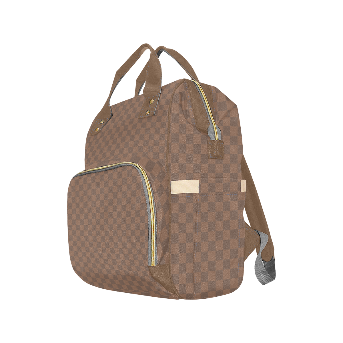 Brown Checkerbord Multi-Function Diaper Backpack/Diaper Bag (Model 1688)