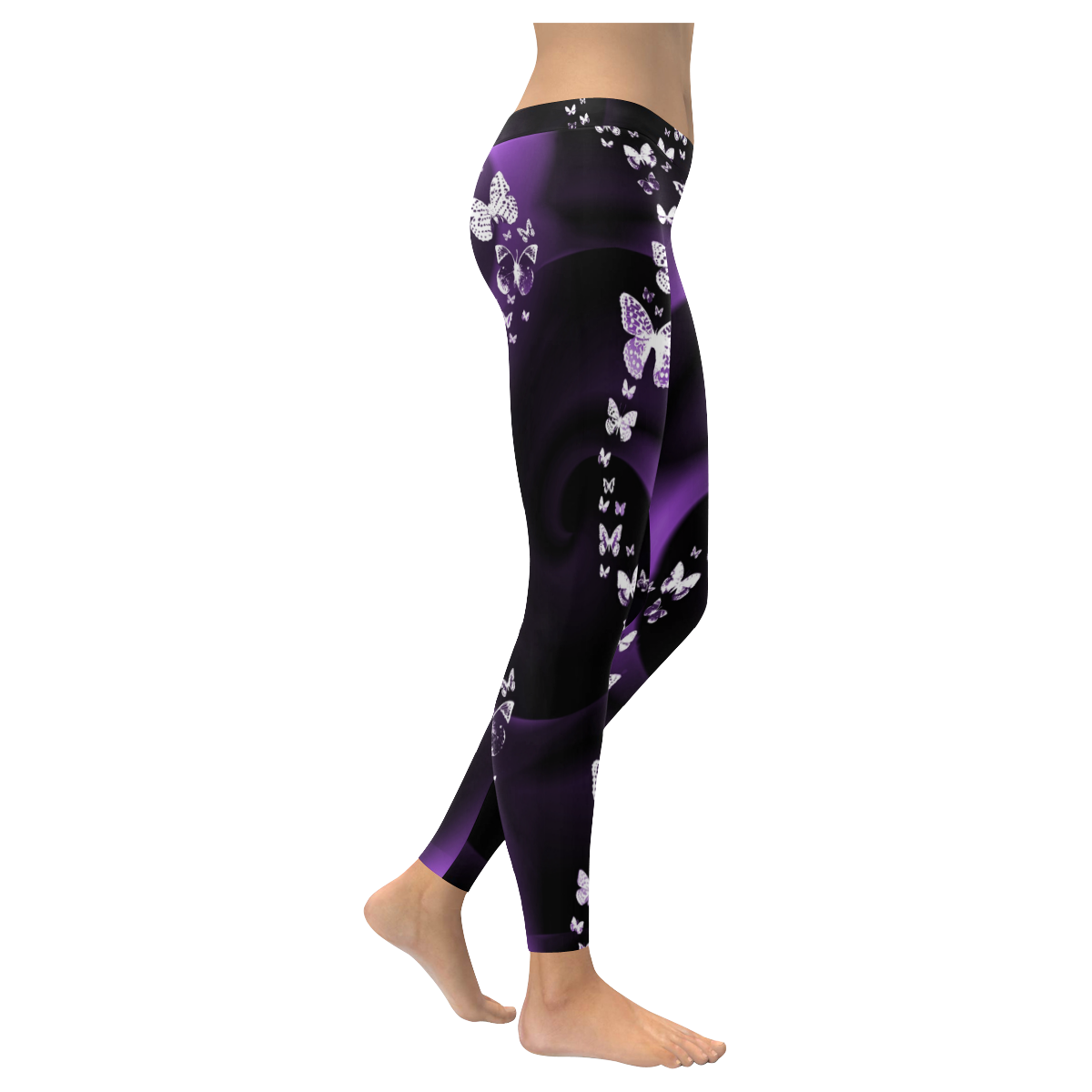 Purple Butterflies Women's Low Rise Leggings (Invisible Stitch) (Model L05)