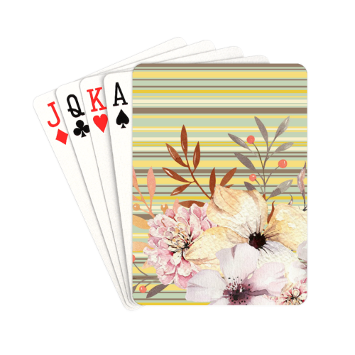 Floral Spring Stripes Yellow Tan Playing Cards 2.5"x3.5"