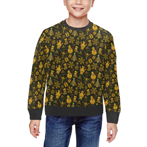 Golden Christmas Icons All Over Print Crewneck Sweatshirt for Kids (Model H29)