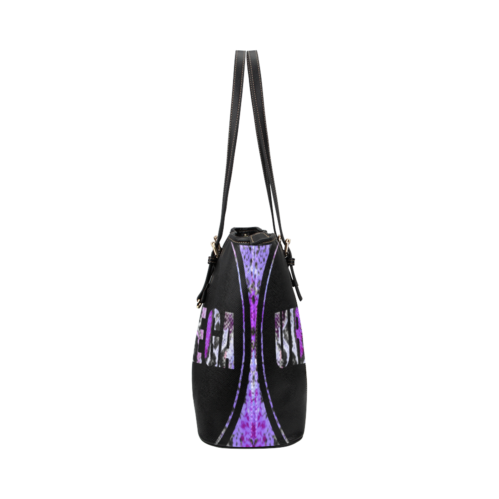 Black and purple with logo name Leather Tote Bag/Large (Model 1651)