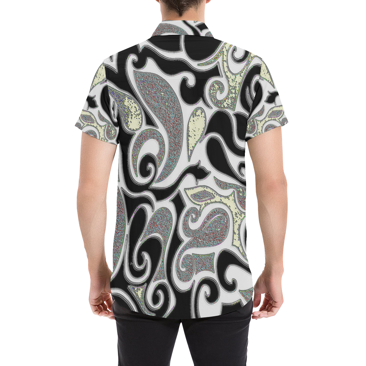 Black and White retro swirl Men's All Over Print Short Sleeve Shirt (Model T53)