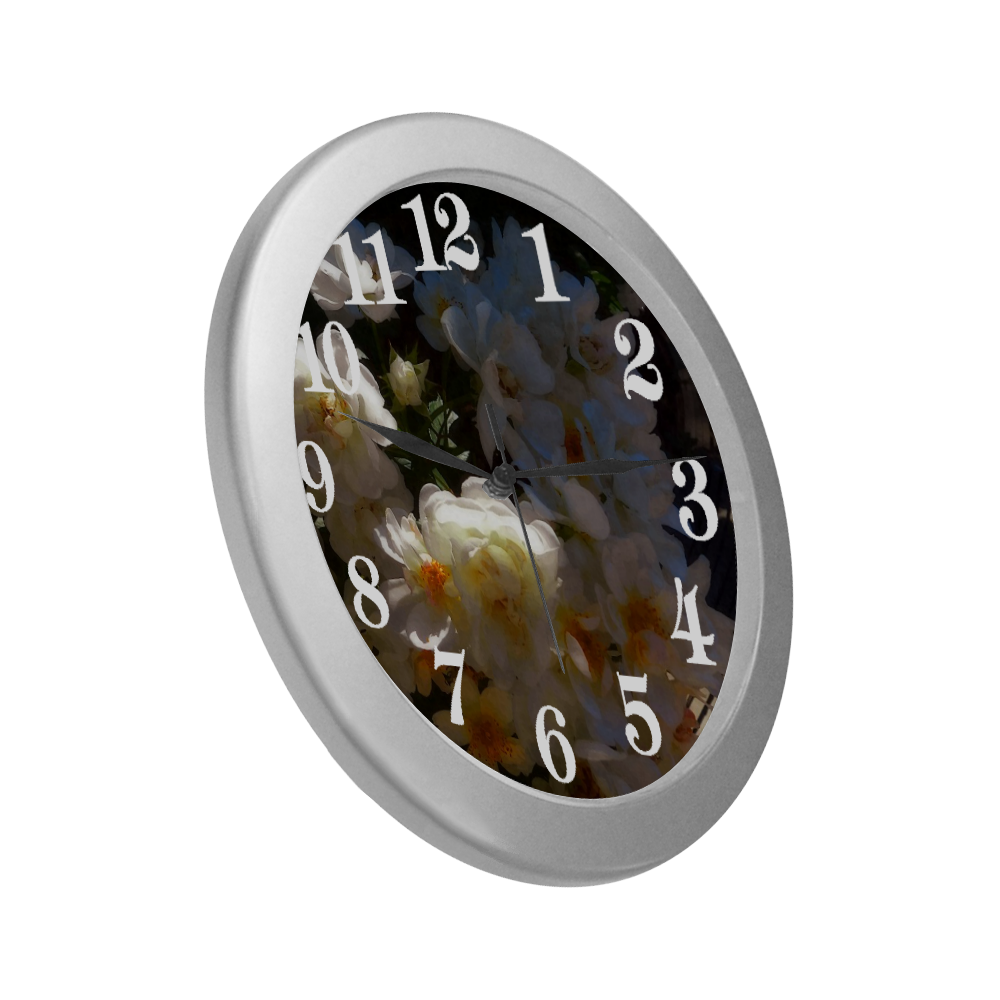 Roses in morning light Silver Color Wall Clock