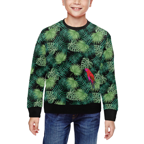 Parrot And Leaves All Over Print Crewneck Sweatshirt for Kids (Model H29)
