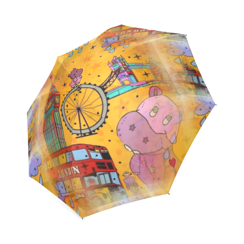 Hippo in London by Nico Bielow Foldable Umbrella (Model U01)