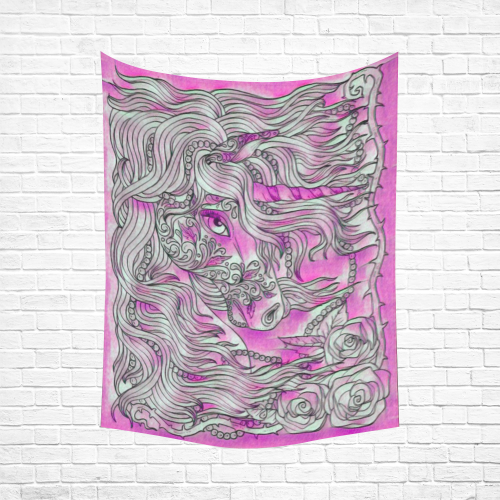 Cotton Candy Plush Unicorn Pink Blacklight Rave Cotton Linen Wall Tapestry 60"x 80"