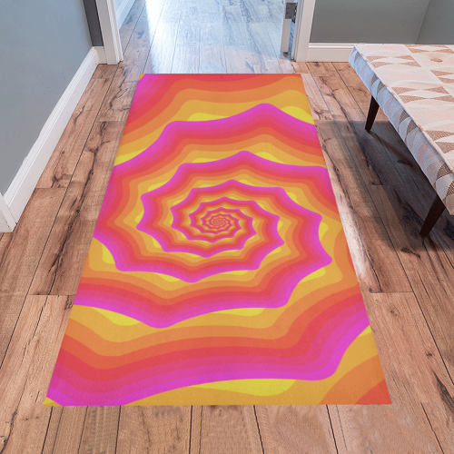 Pink yellow spiral Area Rug 7'x3'3''