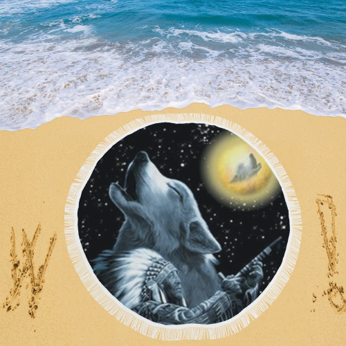 Embrace The Wolf Spirit Circular Beach Shawl 59"x 59"