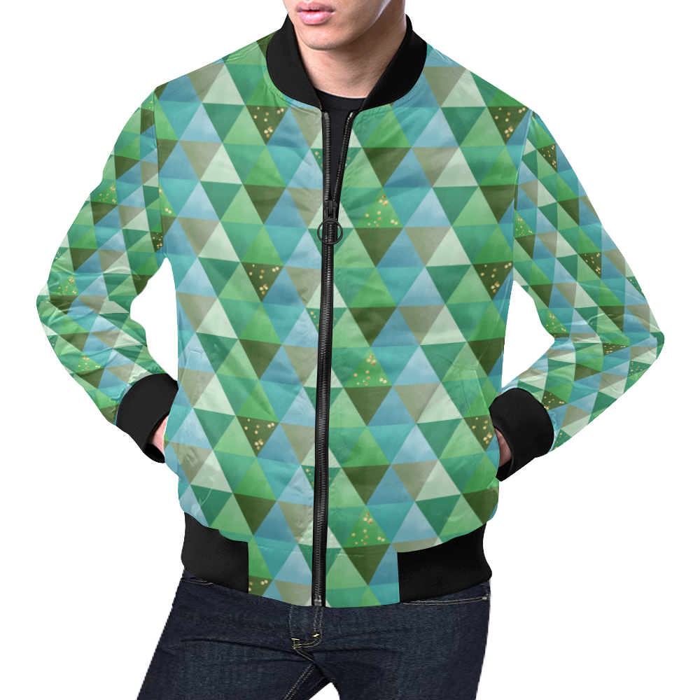 Triangle Pattern - Green Teal Khaki Moss All Over Print Bomber Jacket for Men/Large Size (Model H19)