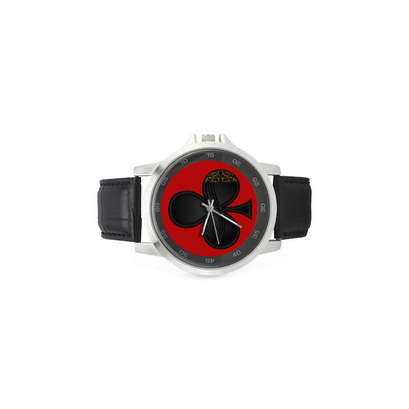 Club Las Vegas Symbol Playing Card Shape on Red Unisex Stainless Steel Leather Strap Watch(Model 202)